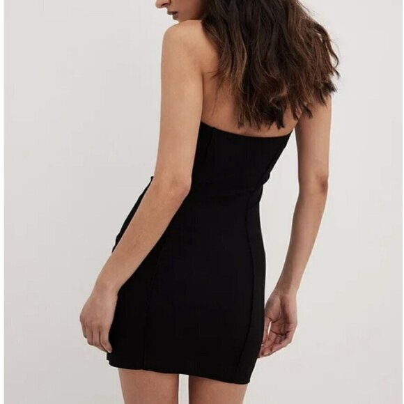 Zara Satin Bustier Mini Dress LARGE Black Lingerie Style open back Seamed NEW - Picture 8 of 16